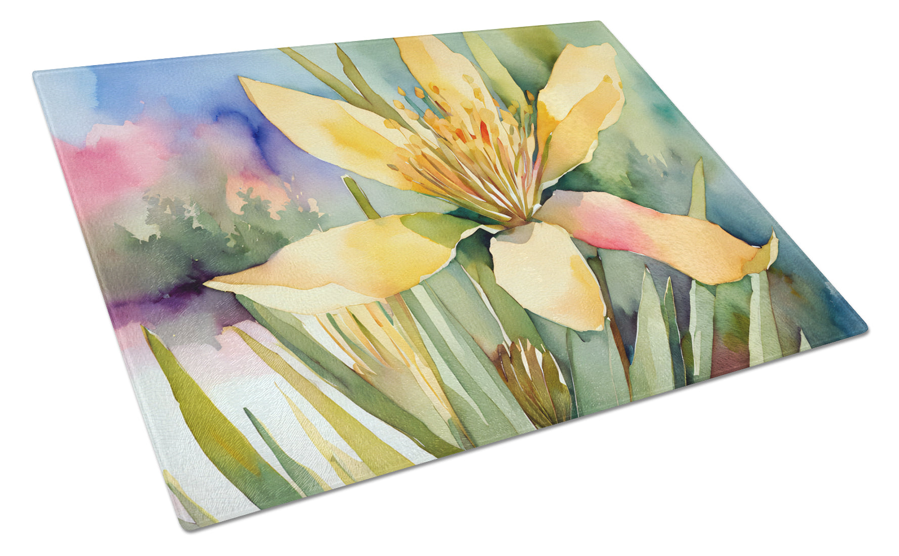 Buy this New Mexico Yucca Flower in Watercolor Glass Cutting Board