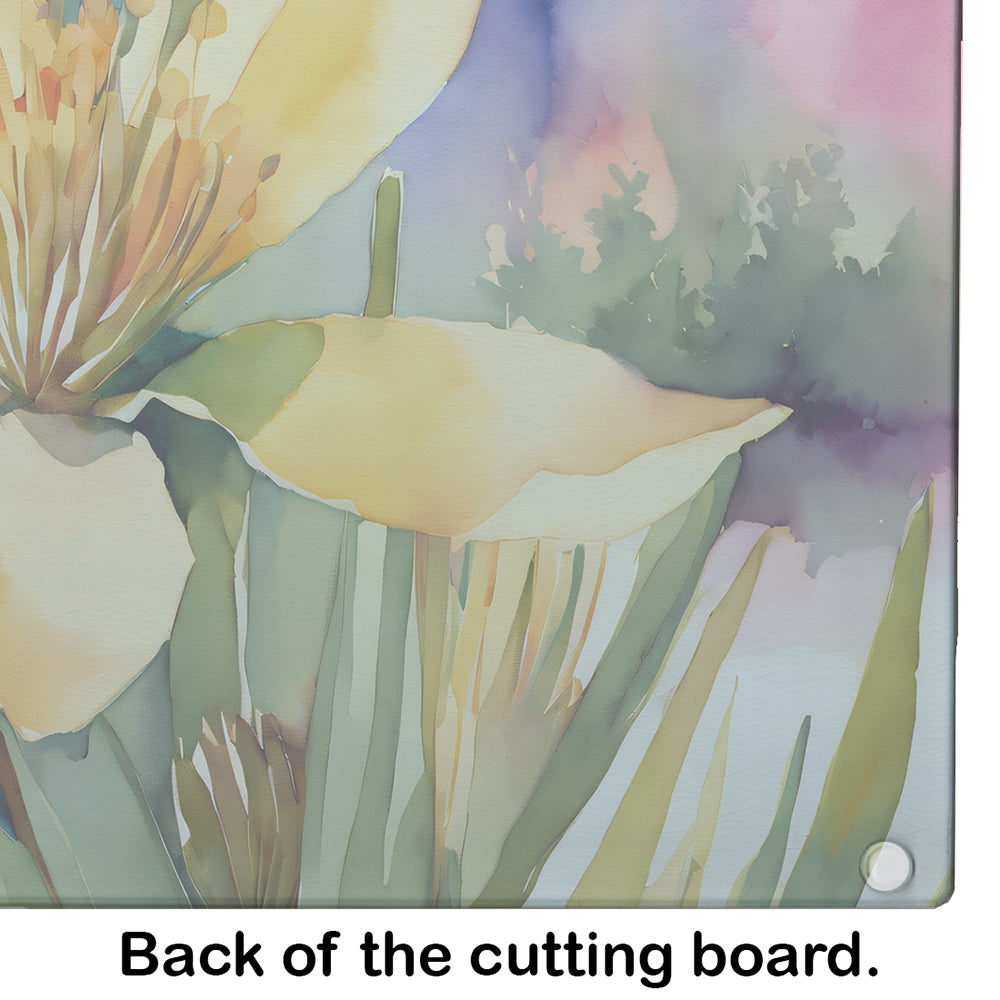 New Mexico Yucca Flower in Watercolor Glass Cutting Board