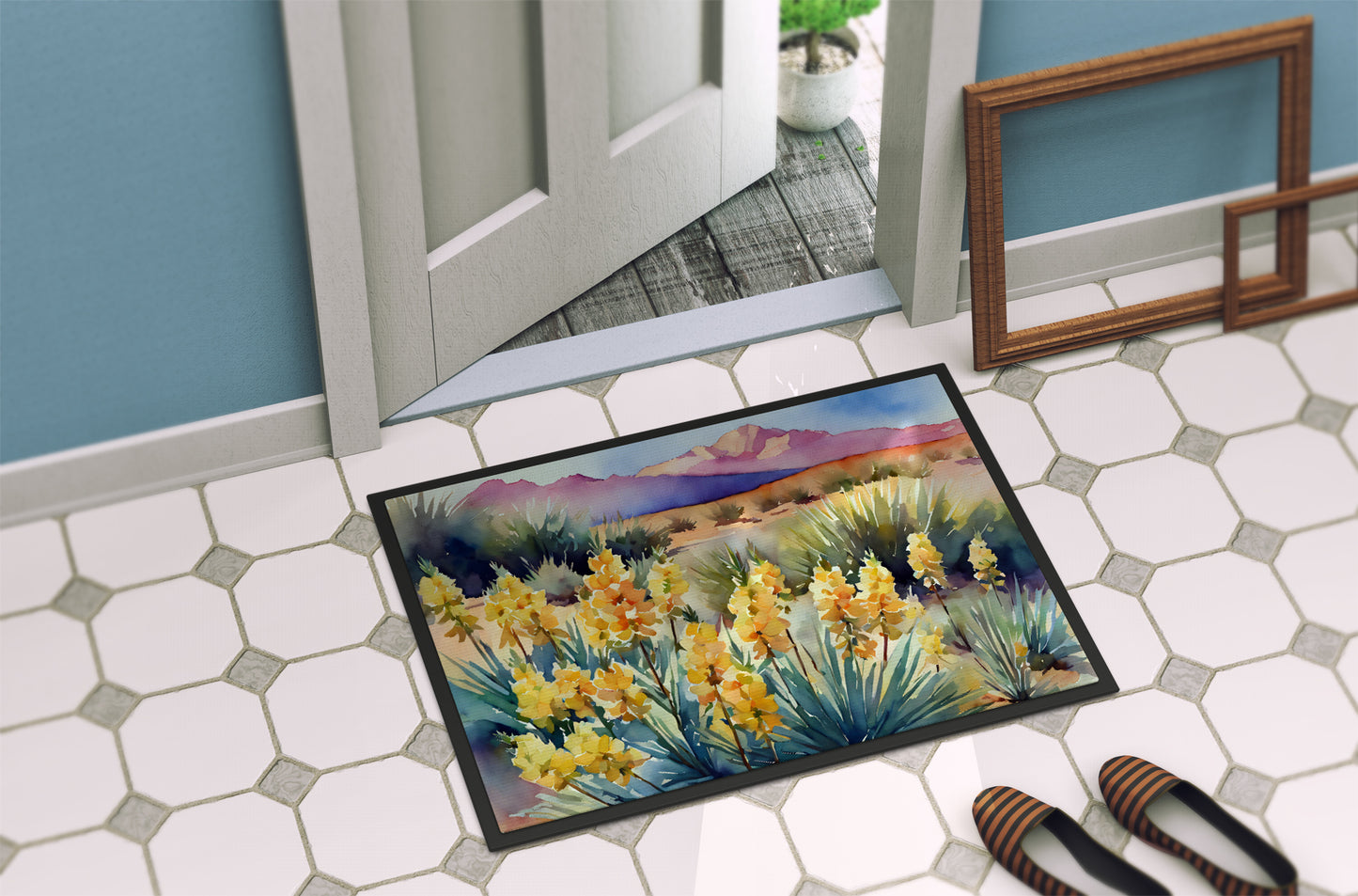 New Mexico Yucca Flower in Watercolor Doormat