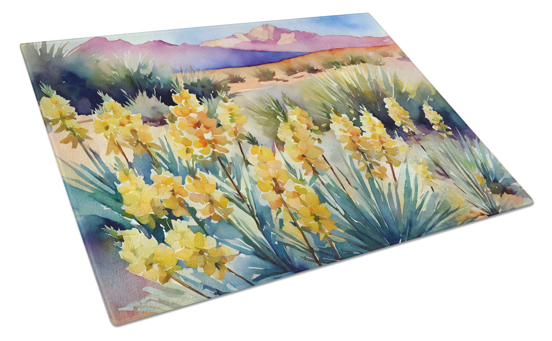 Buy this New Mexico Yucca Flower in Watercolor Glass Cutting Board