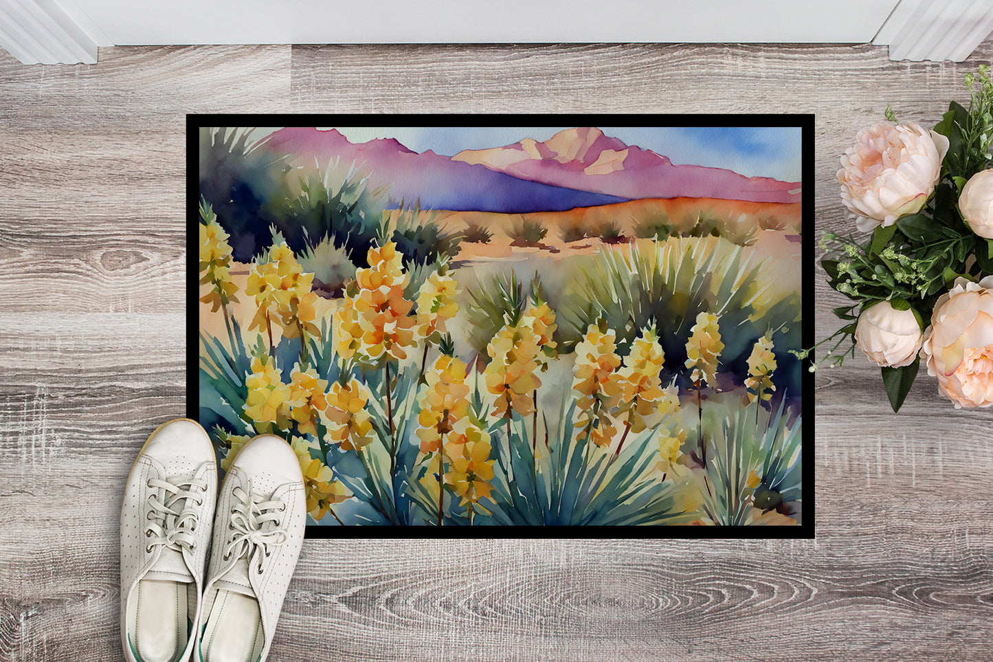 New Mexico Yucca Flower in Watercolor Doormat