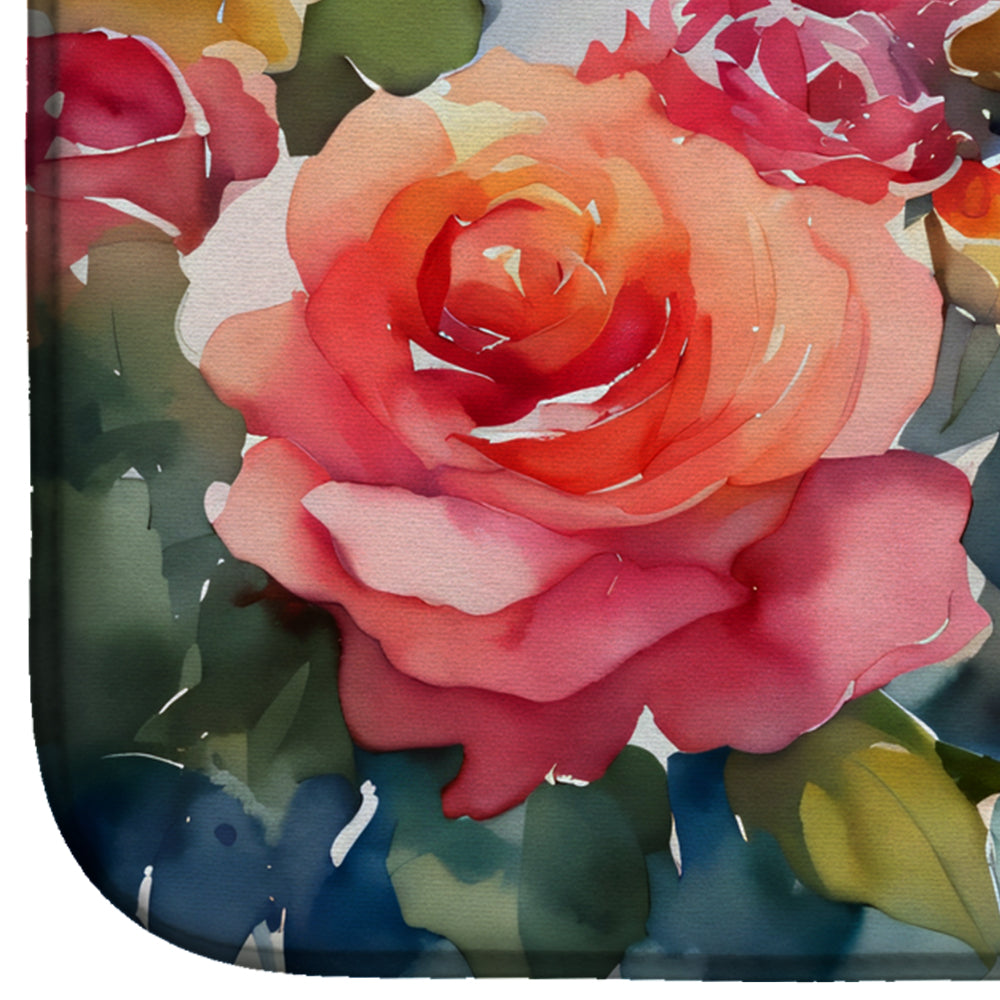 New York Roses in Watercolor Dish Drying Mat