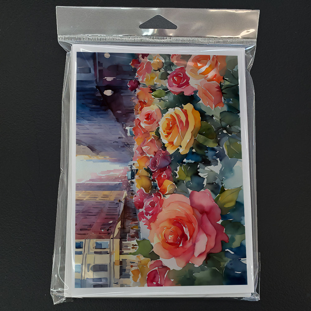 New York Roses in Watercolor Greeting Cards Pack of 8