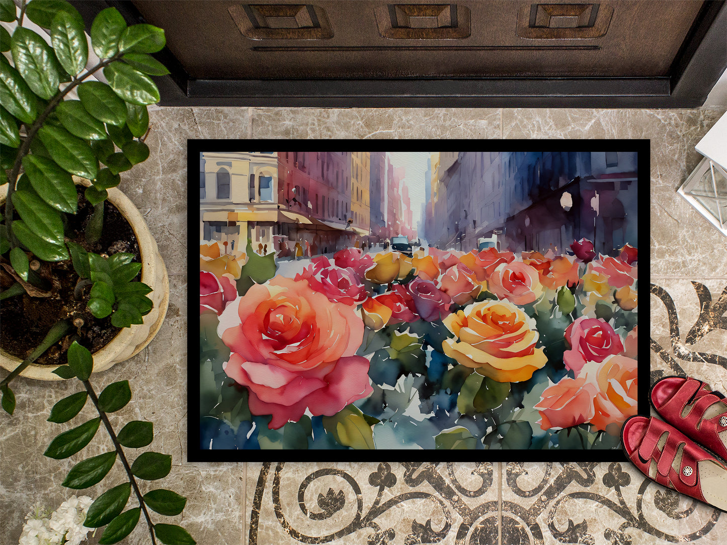 New York Roses in Watercolor Doormat