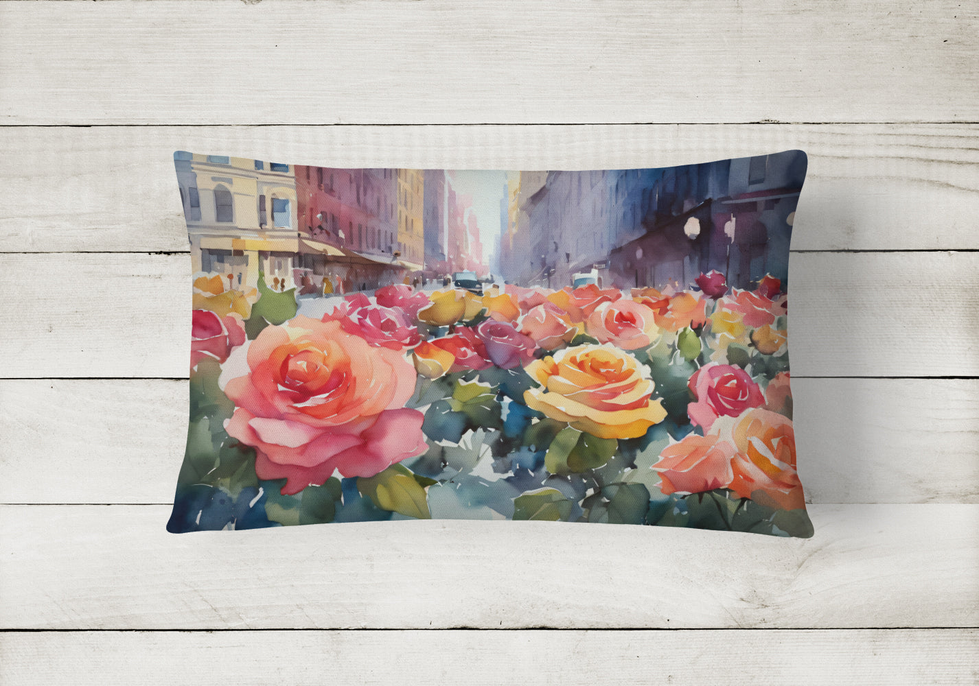 New York Roses in Watercolor Throw Pillow