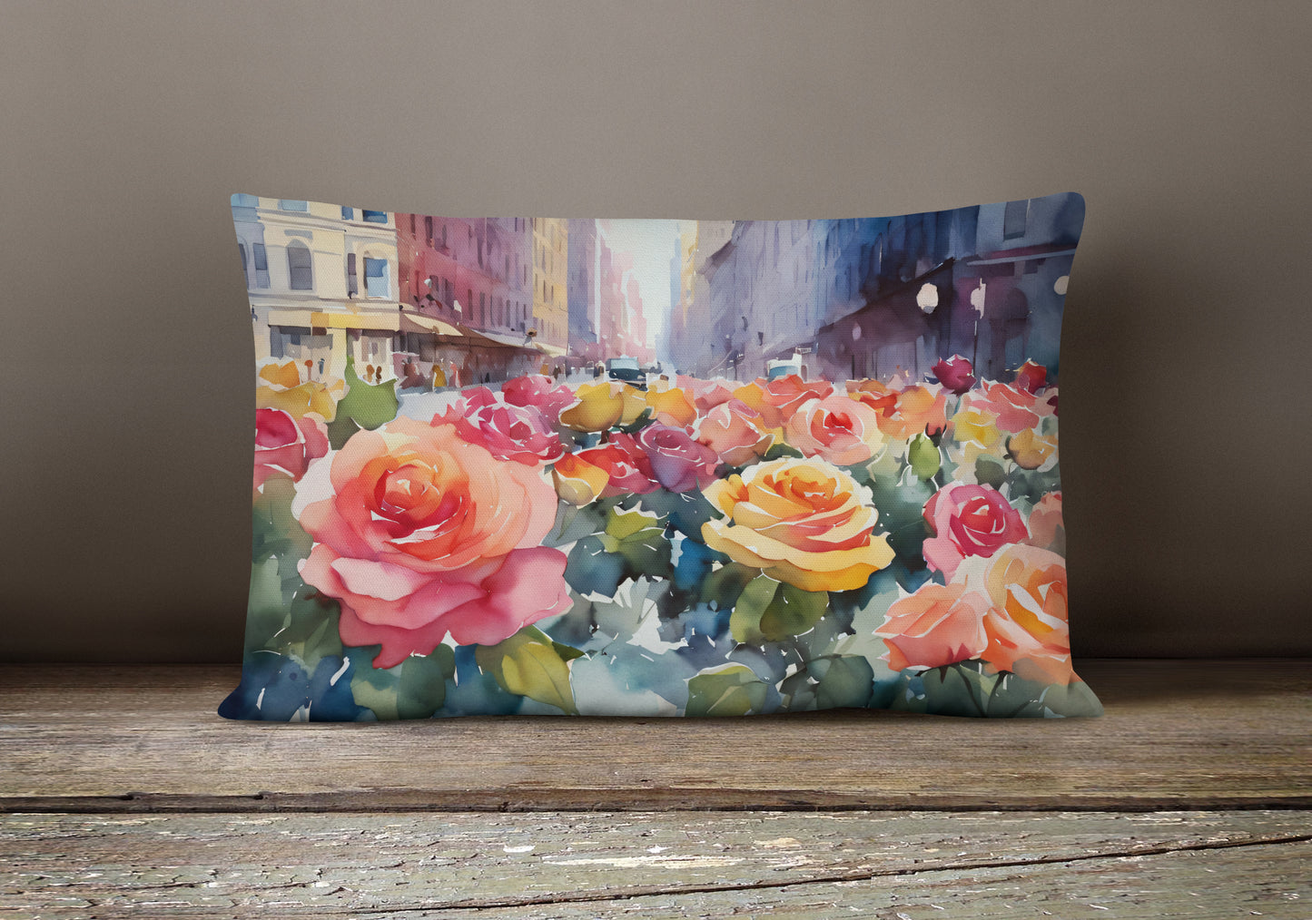 New York Roses in Watercolor Throw Pillow