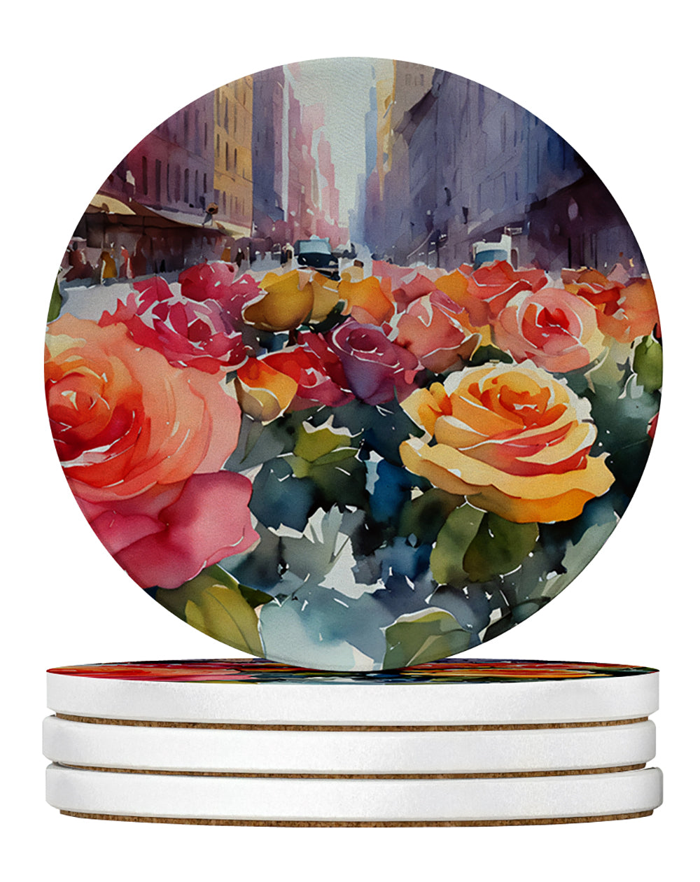 Buy this New York Roses in Watercolor Large Sandstone Coasters Pack of 4