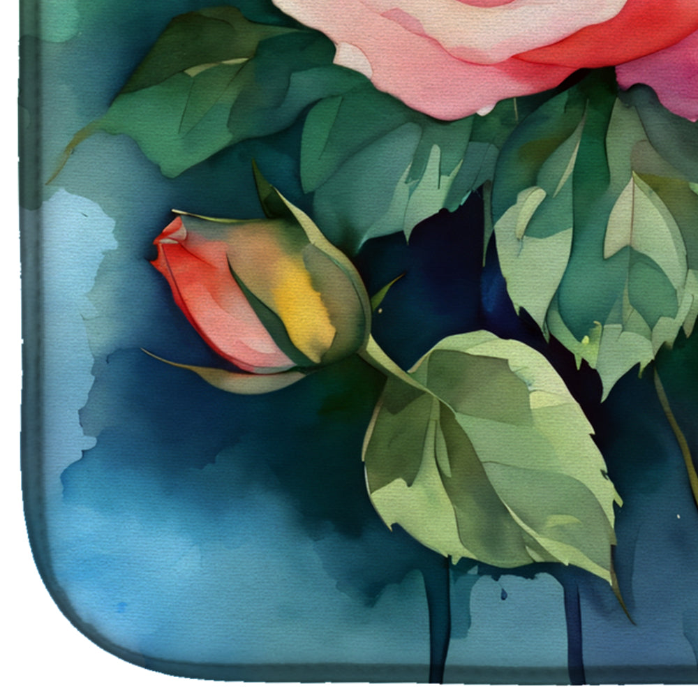 New York Roses in Watercolor Dish Drying Mat