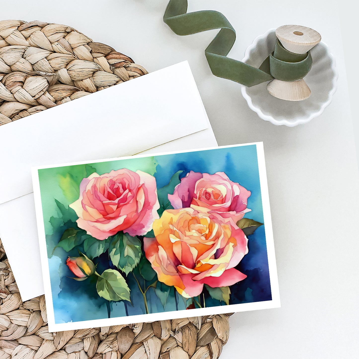 New York Roses in Watercolor Greeting Cards Pack of 8