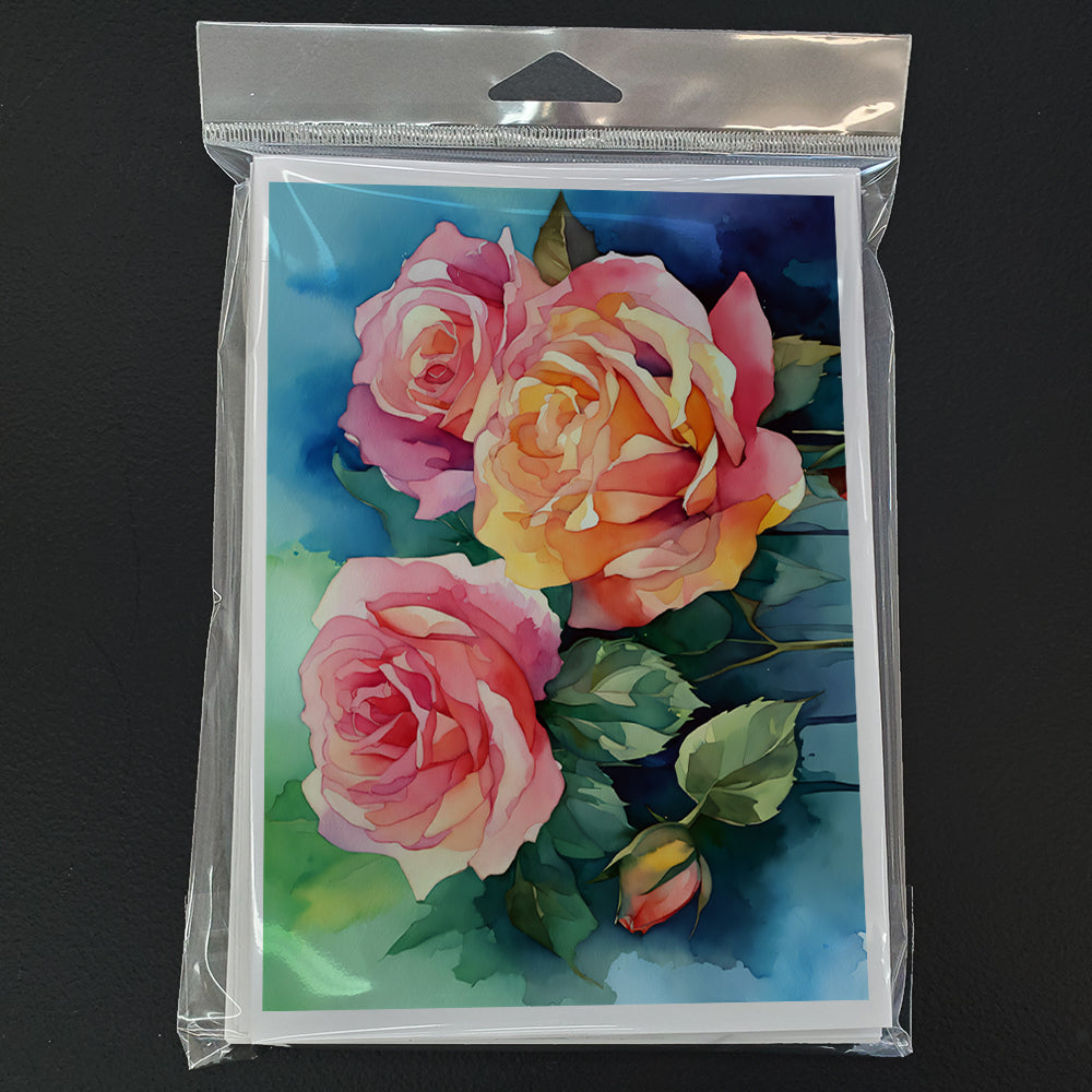 New York Roses in Watercolor Greeting Cards Pack of 8