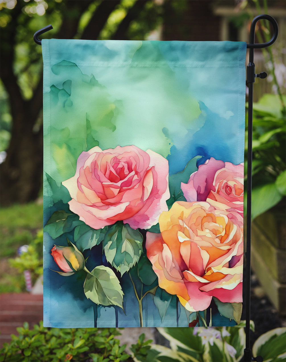 New York Roses in Watercolor Garden Flag