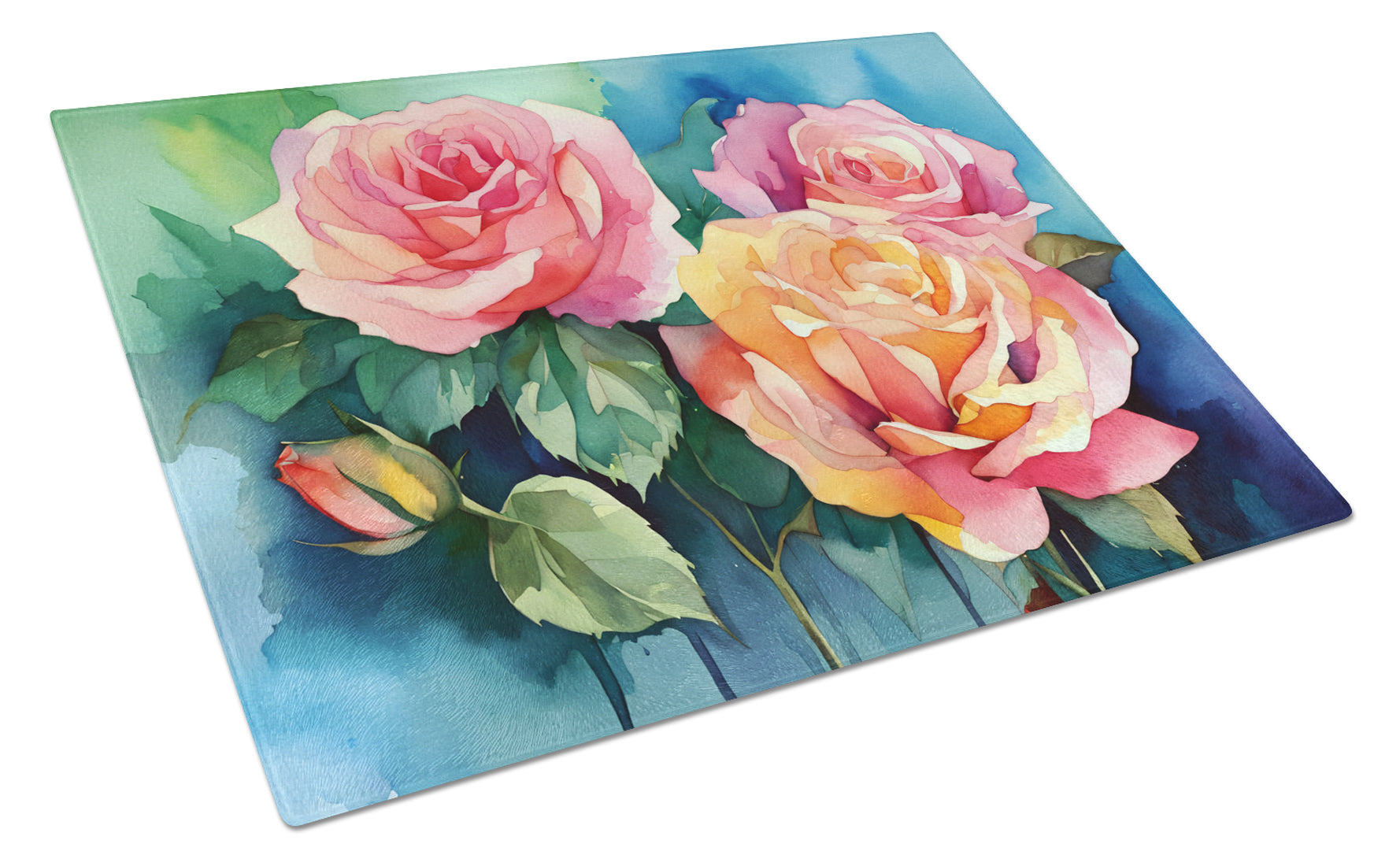 Buy this New York Roses in Watercolor Glass Cutting Board