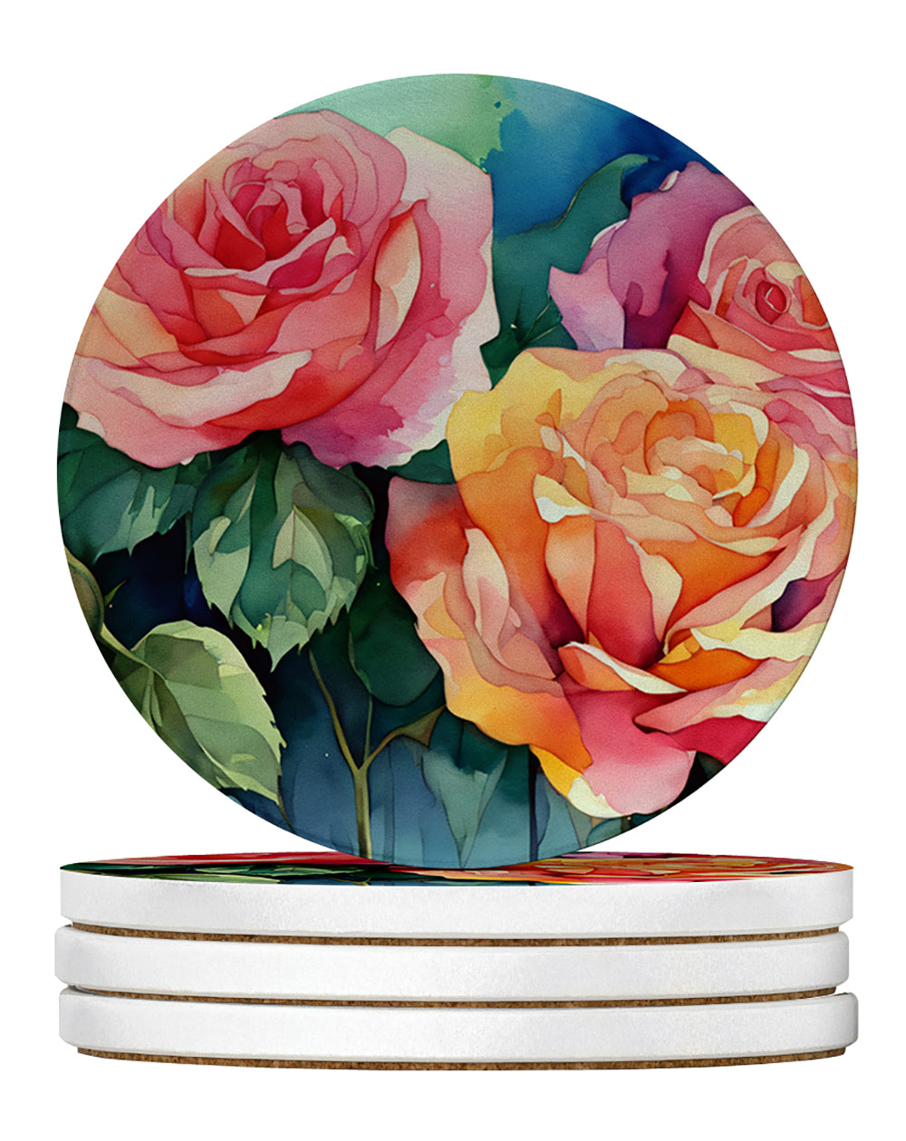 Buy this New York Roses in Watercolor Large Sandstone Coasters Pack of 4