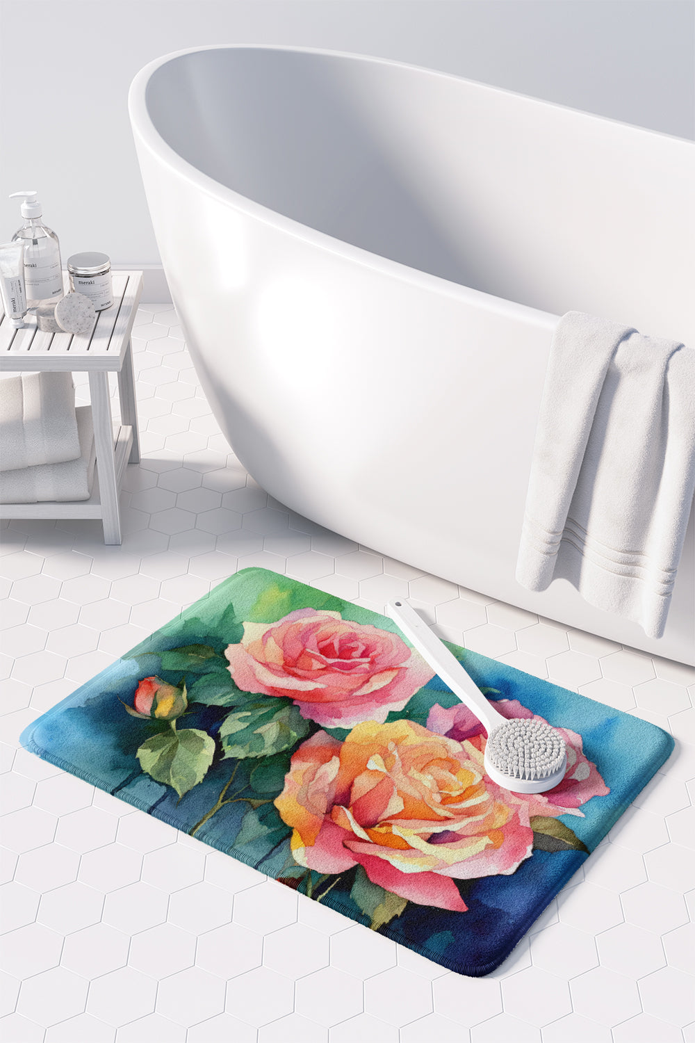 New York Roses in Watercolor Memory Foam Kitchen Mat