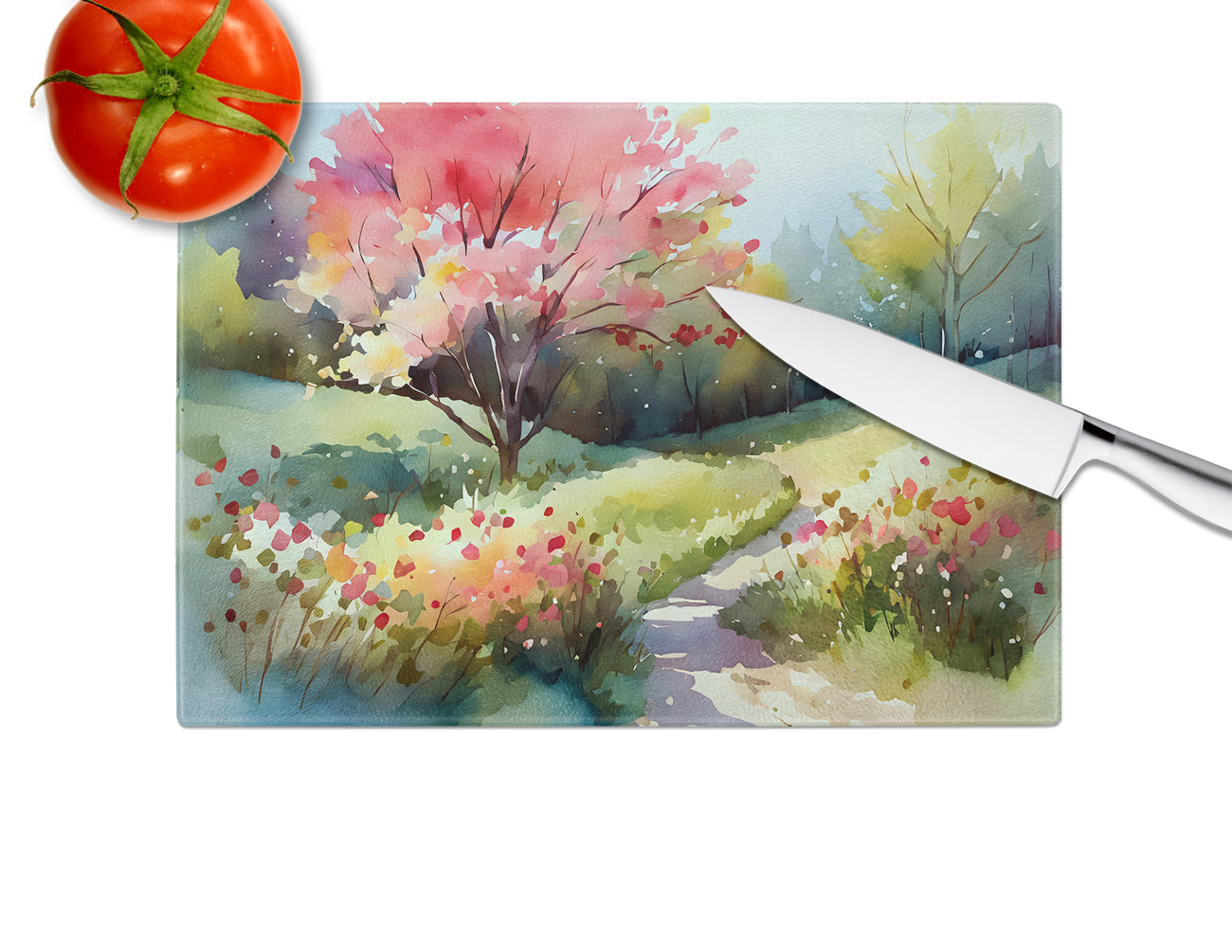 North Carolina Dogwoods in Watercolor Glass Cutting Board