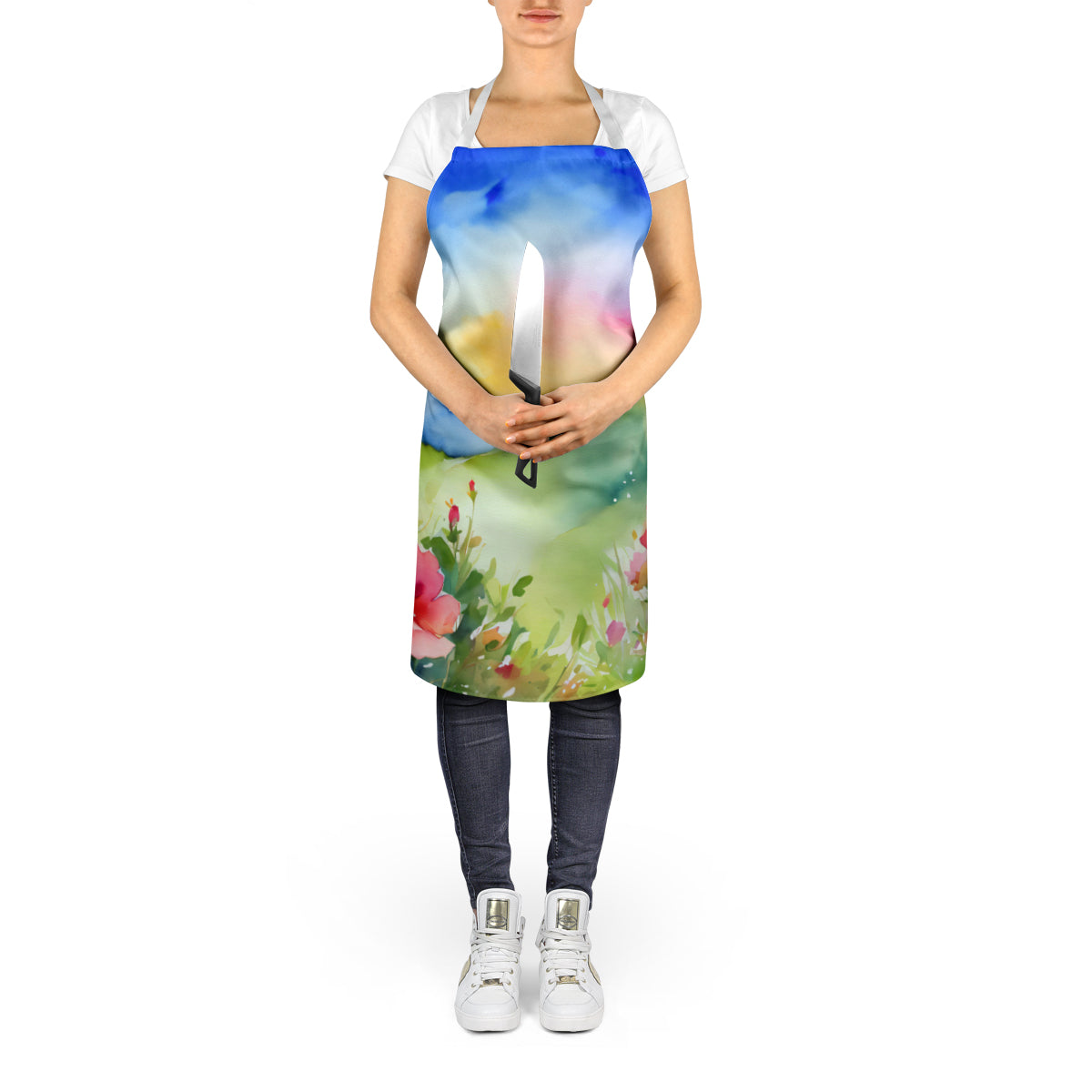 North Dakota Wild Prairie Roses in Watercolor Apron