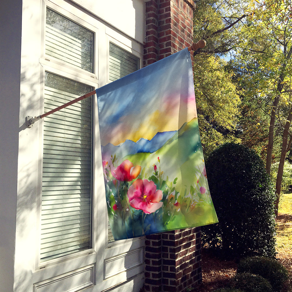 North Dakota Wild Prairie Roses in Watercolor House Flag