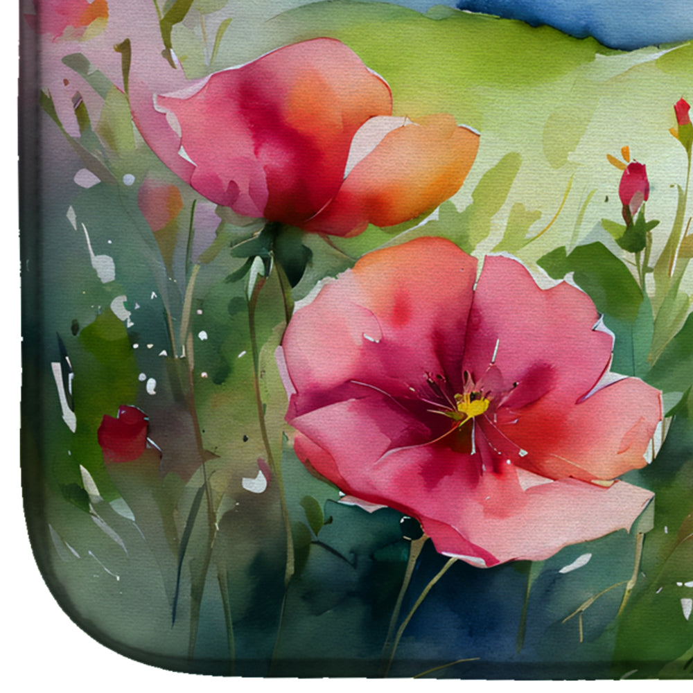 North Dakota Wild Prairie Roses in Watercolor Dish Drying Mat