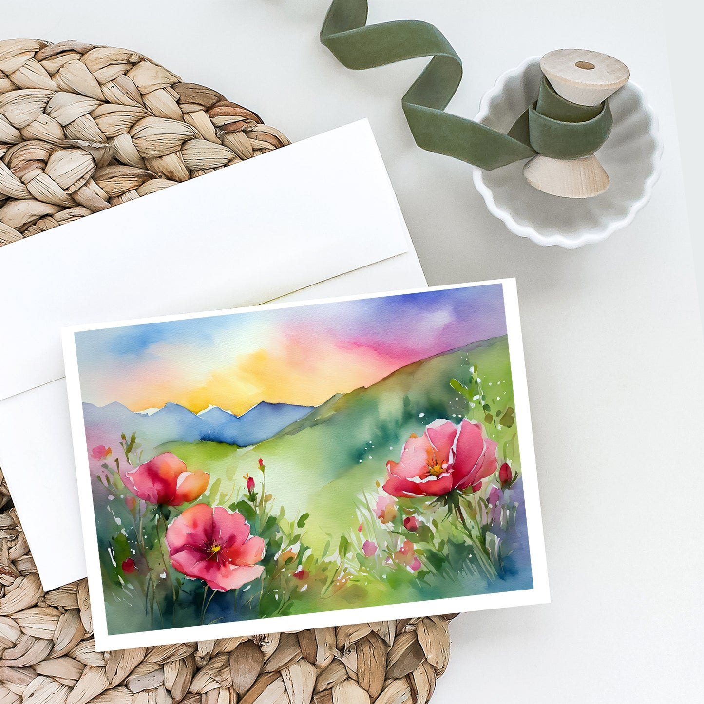 North Dakota Wild Prairie Roses in Watercolor Greeting Cards Pack of 8