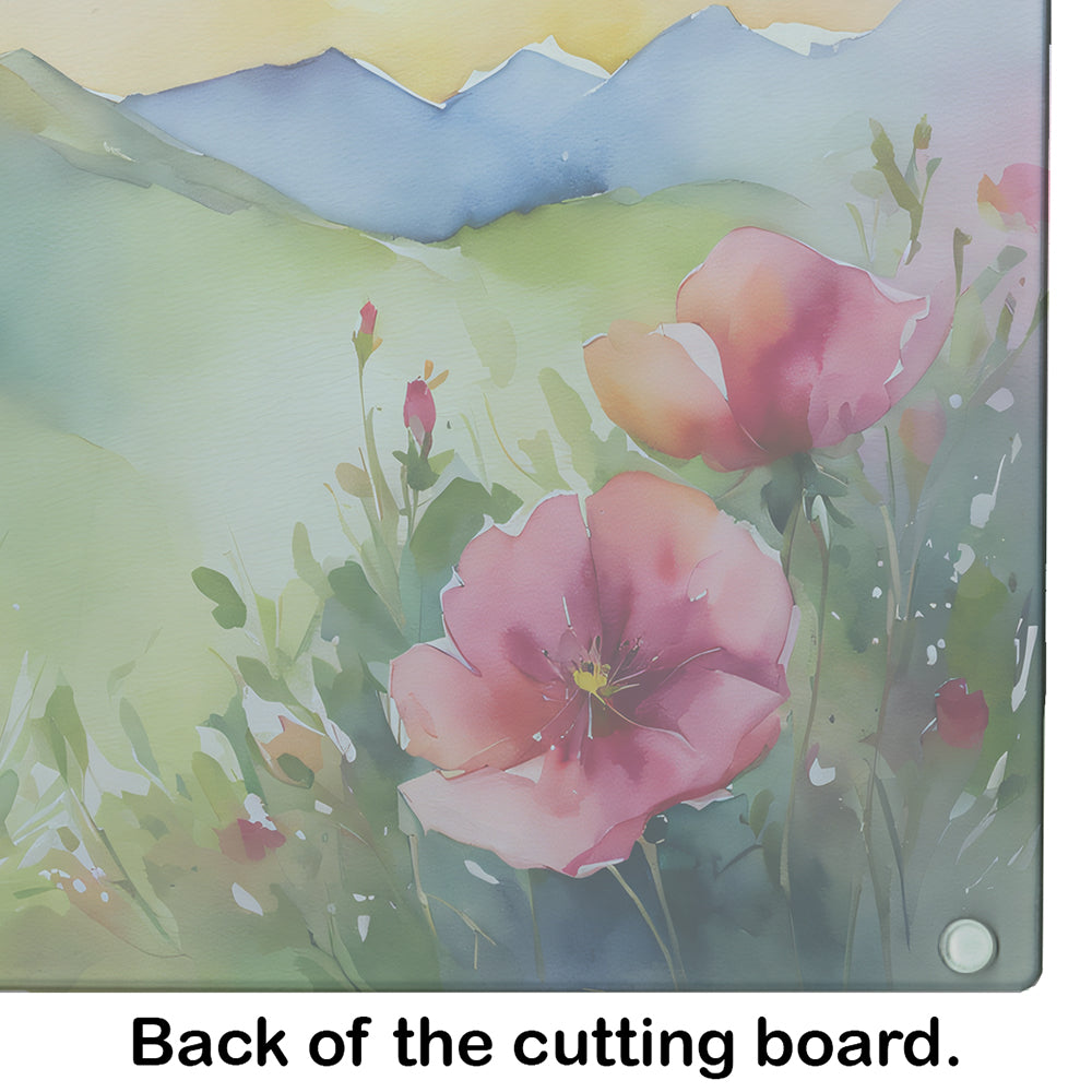 North Dakota Wild Prairie Roses in Watercolor Glass Cutting Board