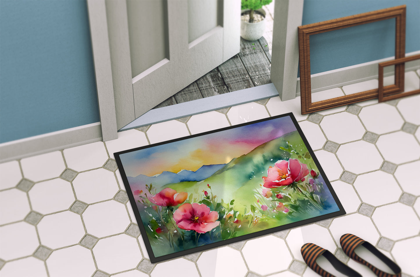 North Dakota Wild Prairie Roses in Watercolor Doormat