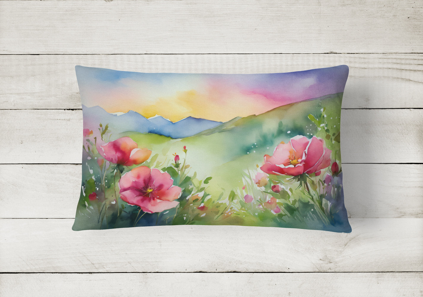 North Dakota Wild Prairie Roses in Watercolor Throw Pillow