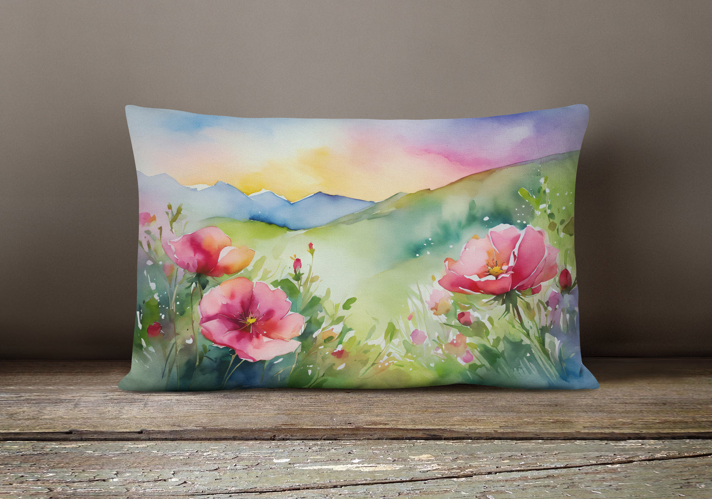 North Dakota Wild Prairie Roses in Watercolor Throw Pillow