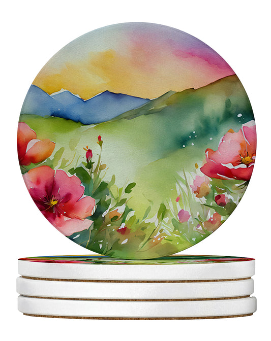 Buy this North Dakota Wild Prairie Roses in Watercolor Large Sandstone Coasters Pack of 4