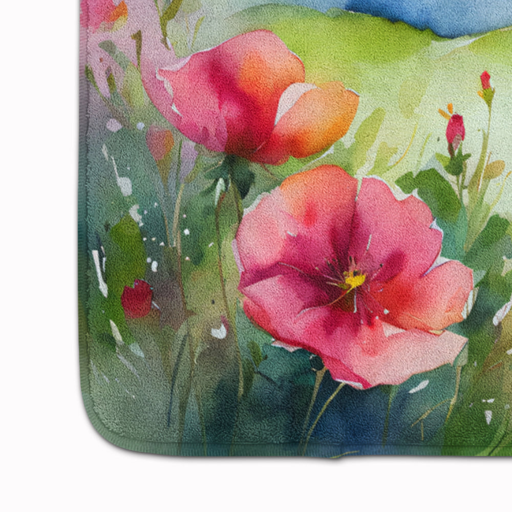 North Dakota Wild Prairie Roses in Watercolor Memory Foam Kitchen Mat