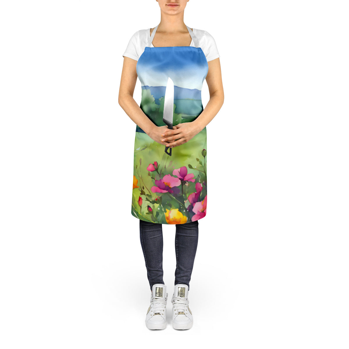 North Dakota Wild Prairie Roses in Watercolor Apron