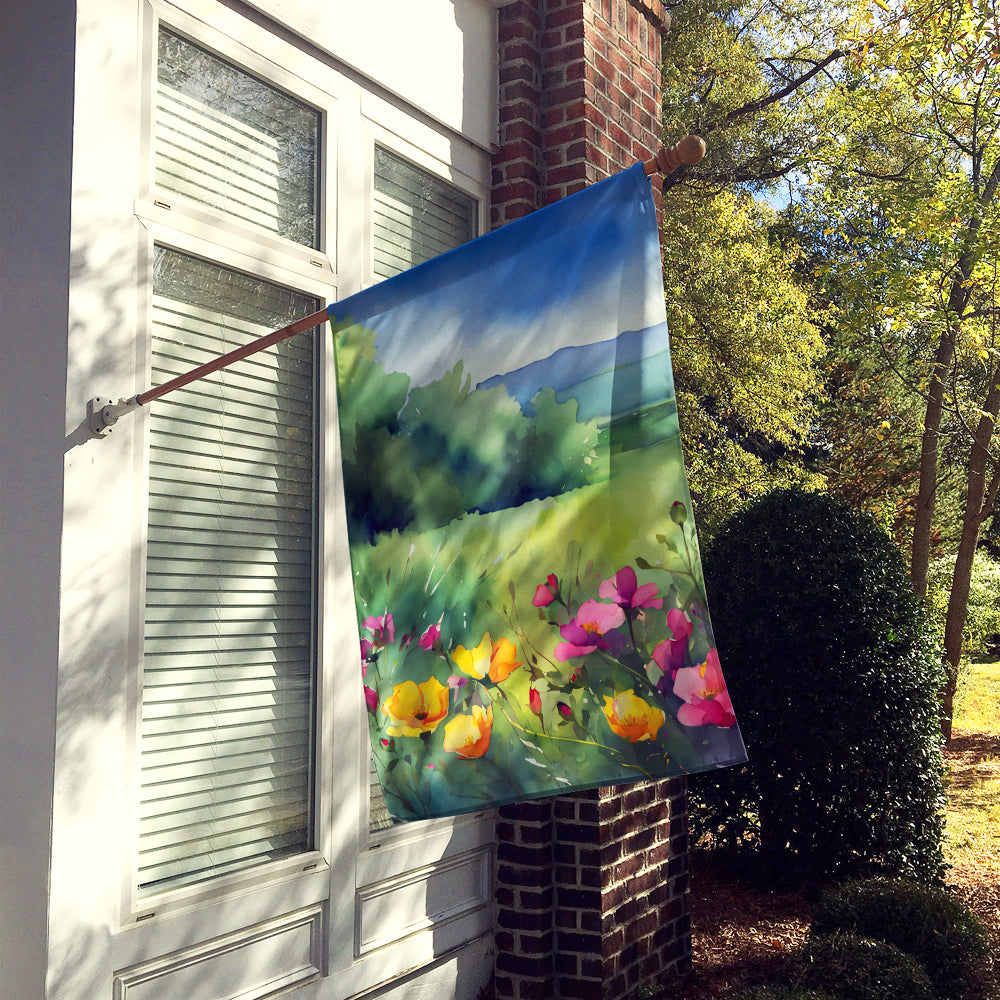 North Dakota Wild Prairie Roses in Watercolor House Flag