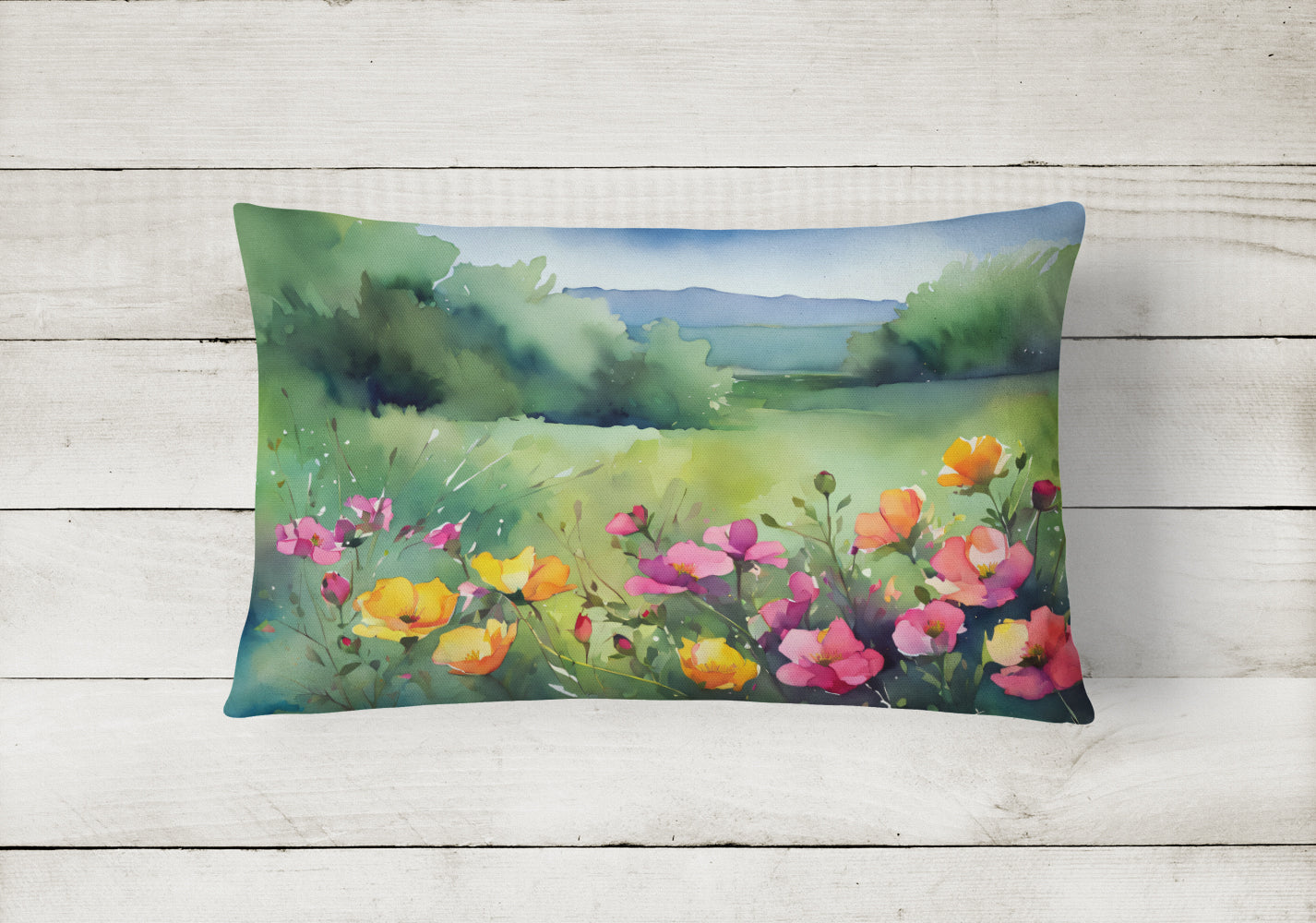 North Dakota Wild Prairie Roses in Watercolor Throw Pillow