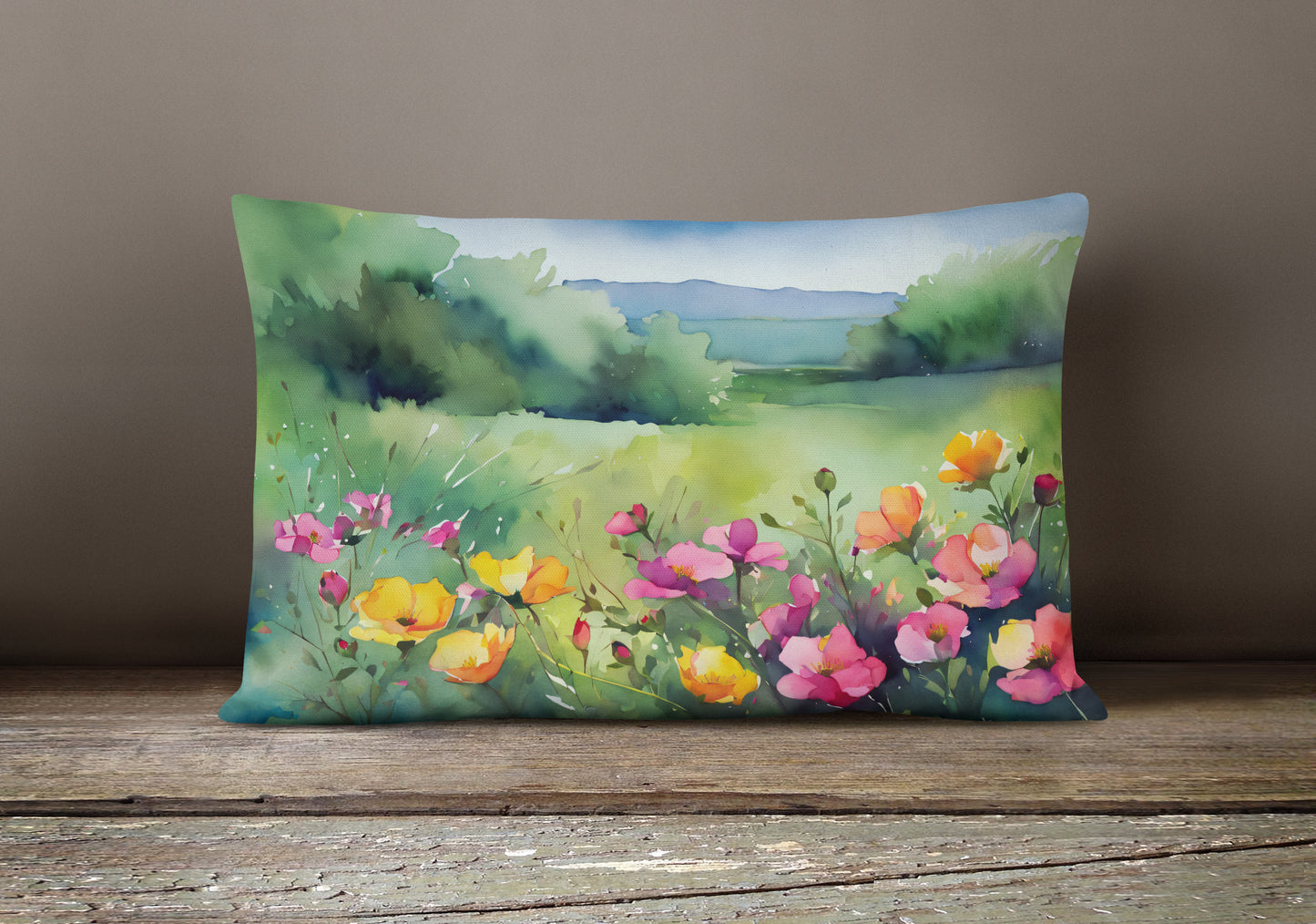 North Dakota Wild Prairie Roses in Watercolor Throw Pillow