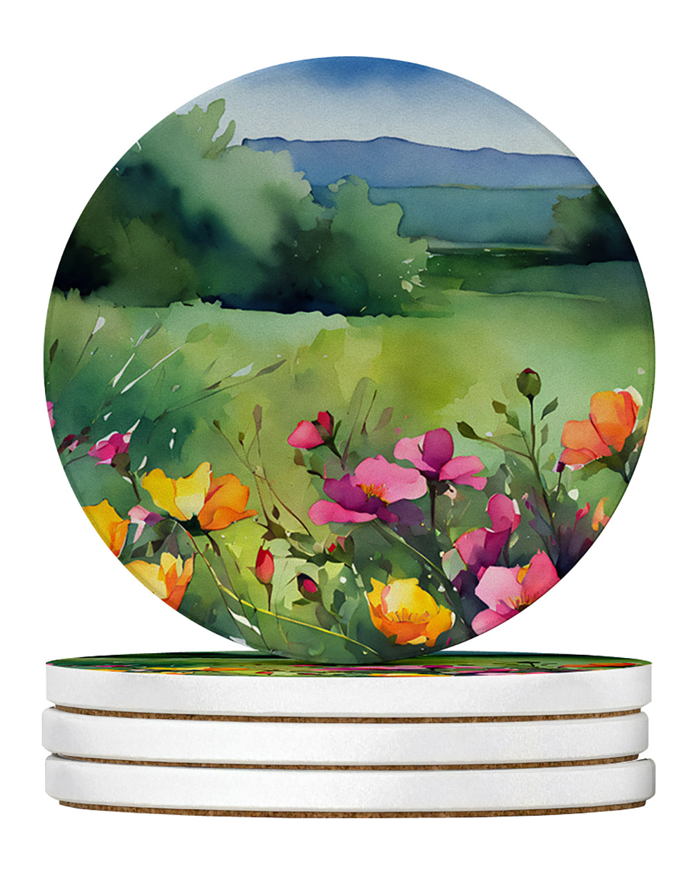 Buy this North Dakota Wild Prairie Roses in Watercolor Large Sandstone Coasters Pack of 4