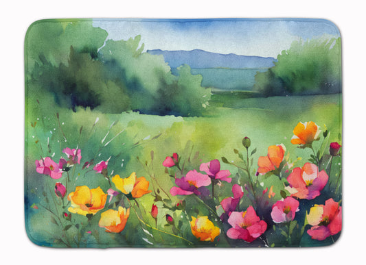 Buy this North Dakota Wild Prairie Roses in Watercolor Memory Foam Kitchen Mat