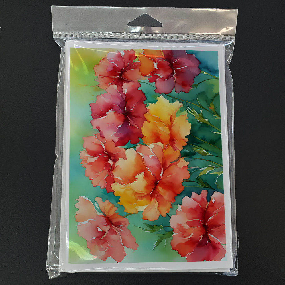 Ohio Scarlet Carnations in Watercolor Greeting Cards Pack of 8