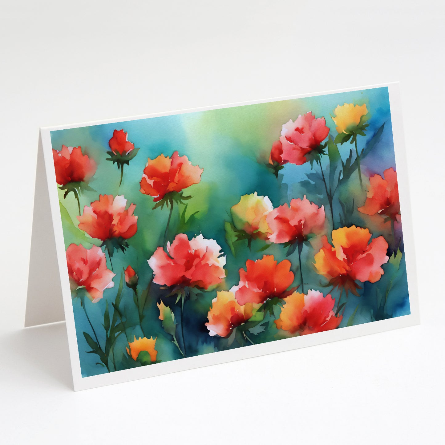 Buy this Ohio Scarlet Carnations in Watercolor Greeting Cards Pack of 8