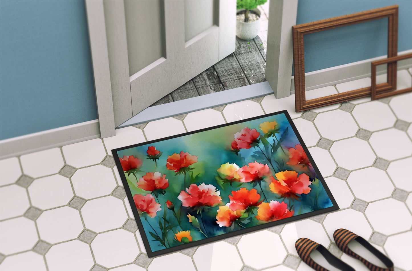 Ohio Scarlet Carnations in Watercolor Doormat