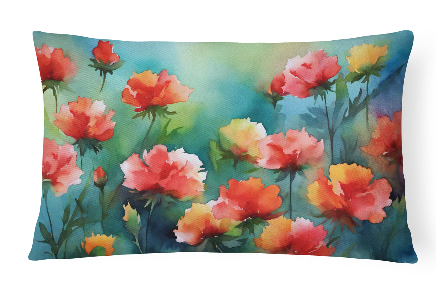 Buy this Ohio Scarlet Carnations in Watercolor Throw Pillow