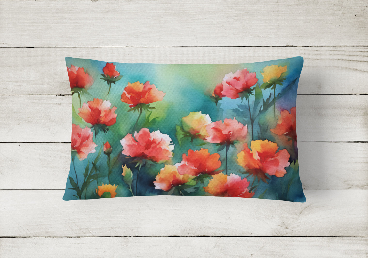 Ohio Scarlet Carnations in Watercolor Throw Pillow