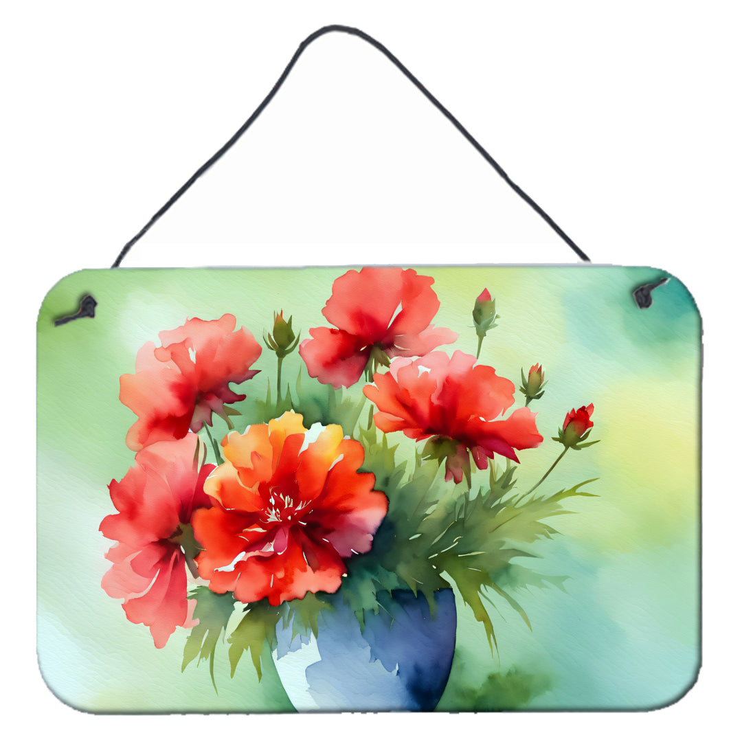 Buy this Ohio Scarlet Carnations in Watercolor Wall or Door Hanging Prints