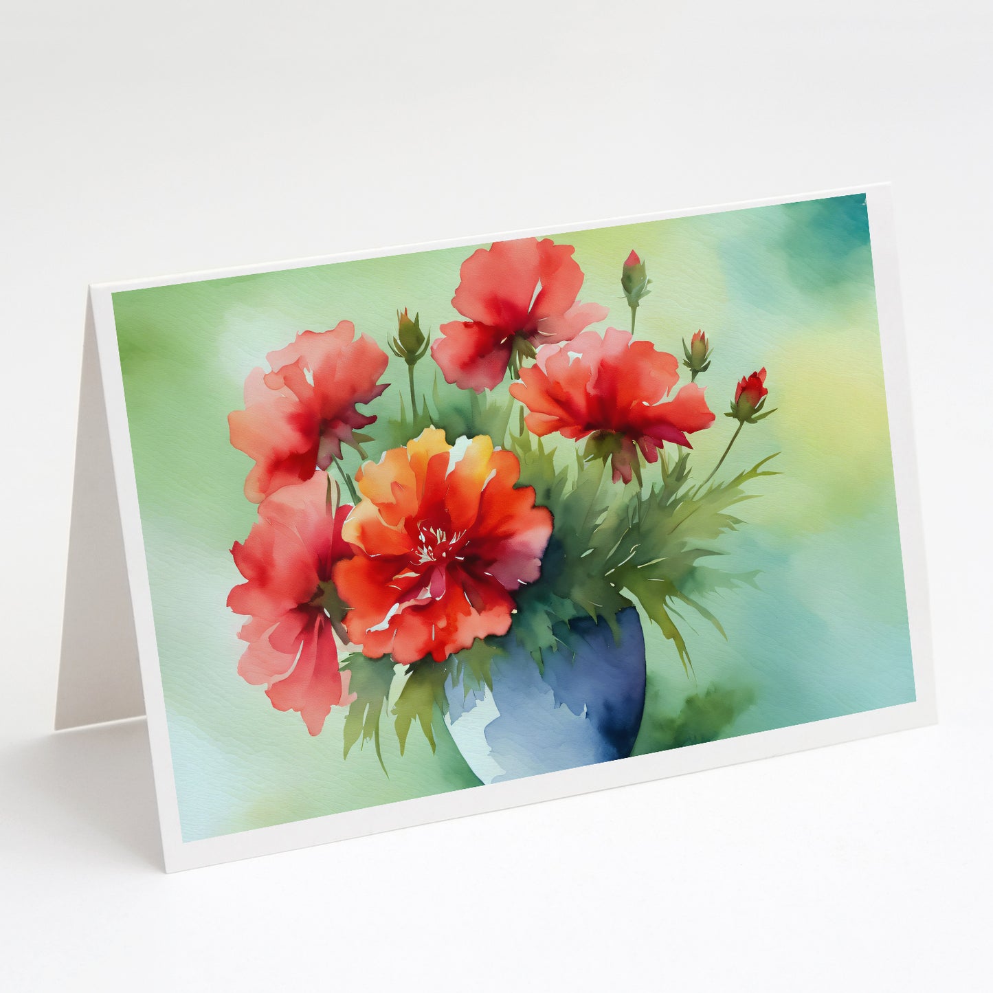 Buy this Ohio Scarlet Carnations in Watercolor Greeting Cards Pack of 8