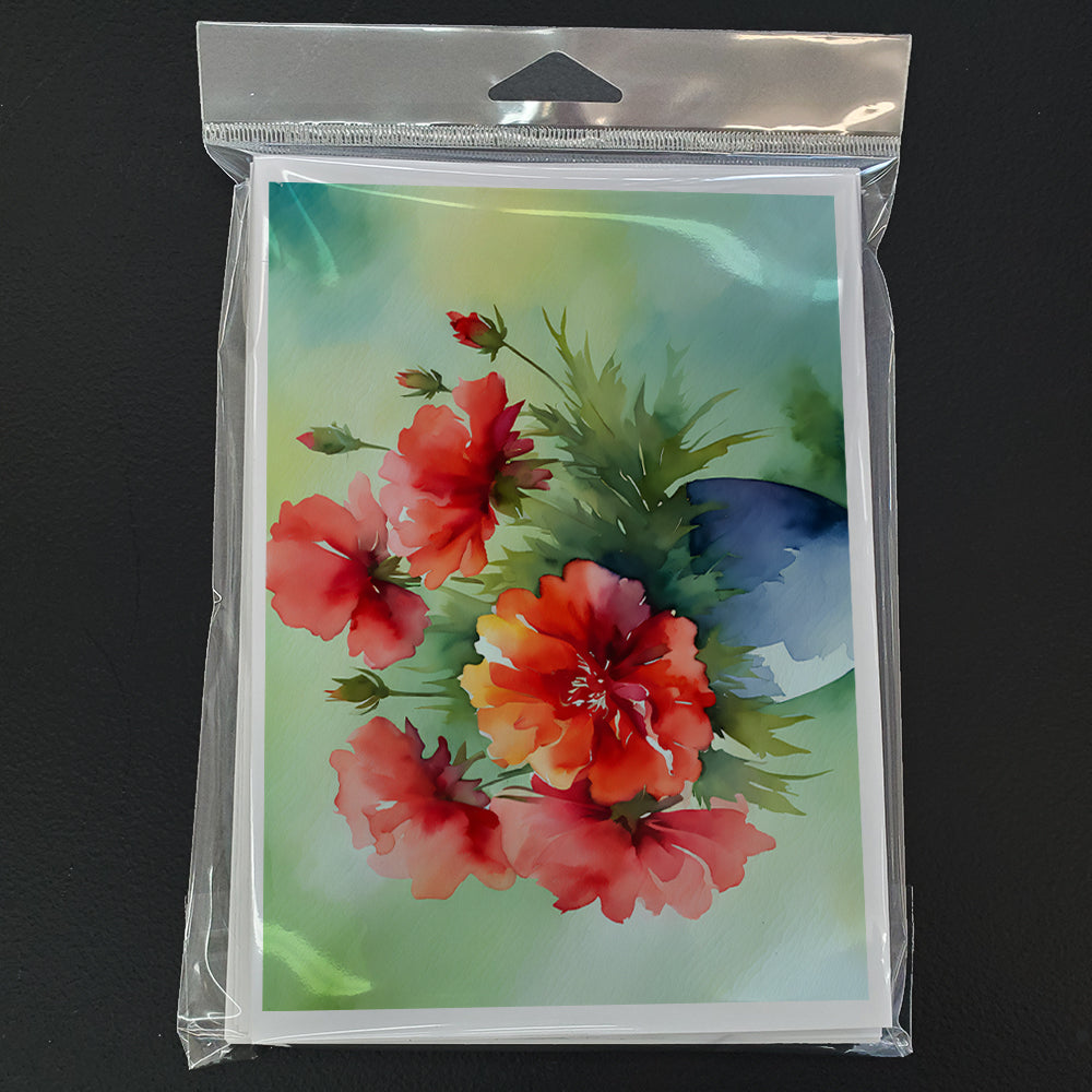 Ohio Scarlet Carnations in Watercolor Greeting Cards Pack of 8