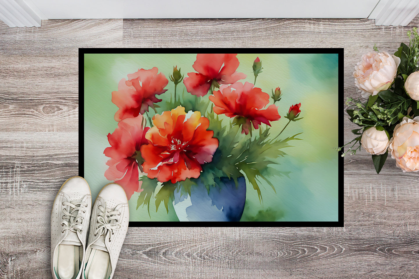 Ohio Scarlet Carnations in Watercolor Doormat