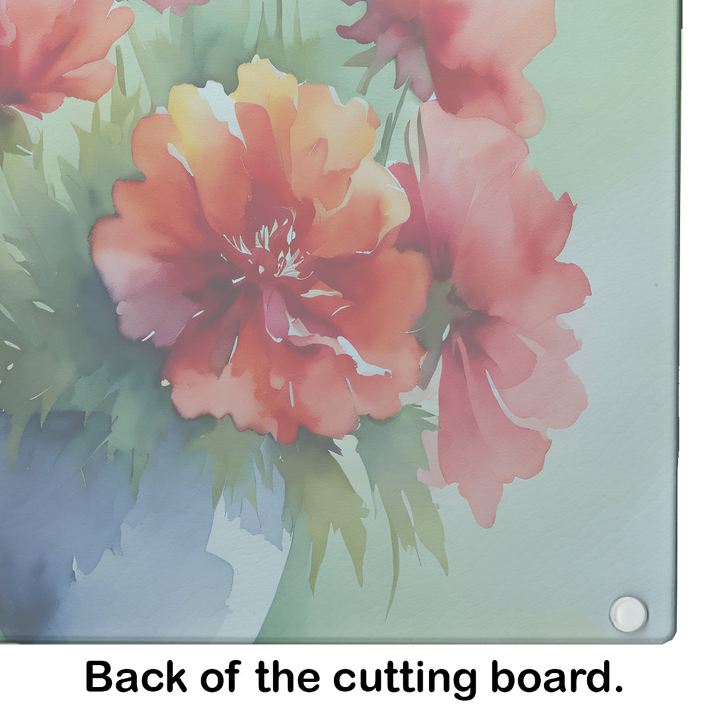 Ohio Scarlet Carnations in Watercolor Glass Cutting Board