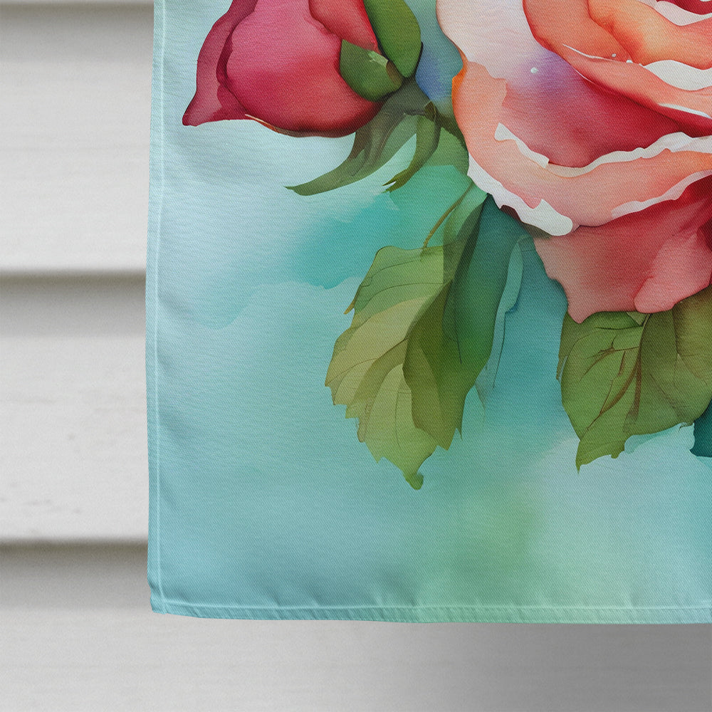 Oklahoma Roses in Watercolor House Flag