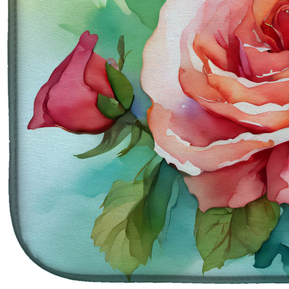 Oklahoma Roses in Watercolor Dish Drying Mat