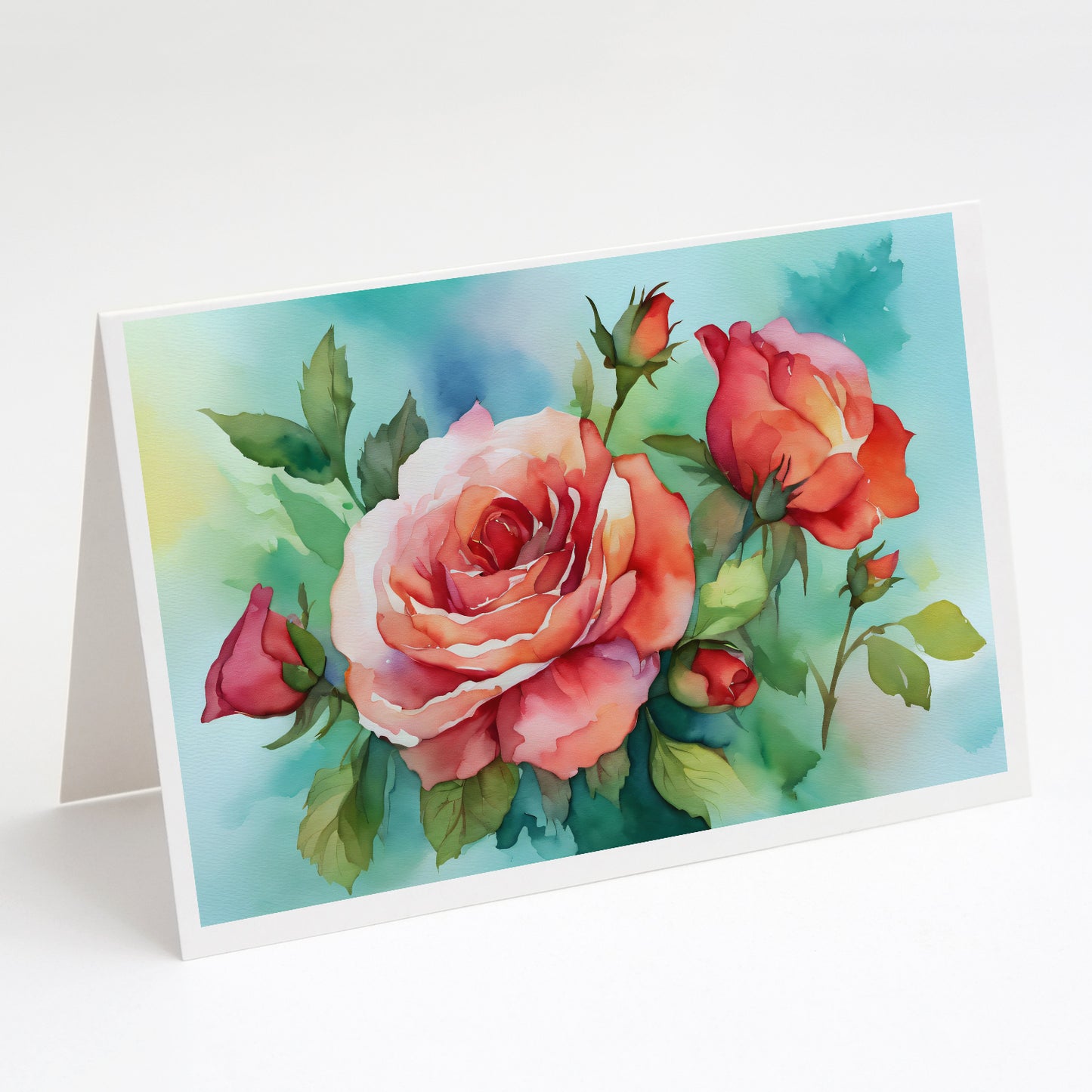 Buy this Oklahoma Roses in Watercolor Greeting Cards Pack of 8