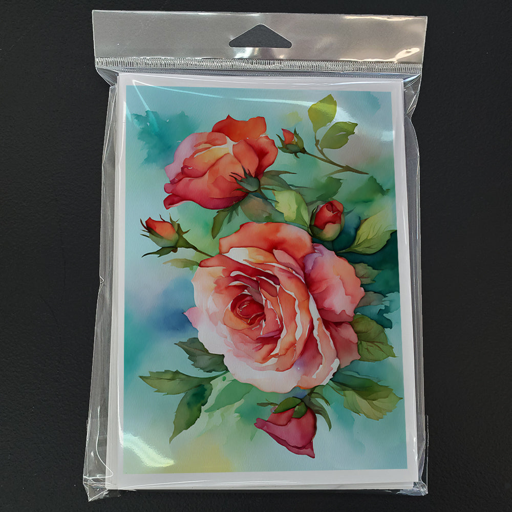 Oklahoma Roses in Watercolor Greeting Cards Pack of 8