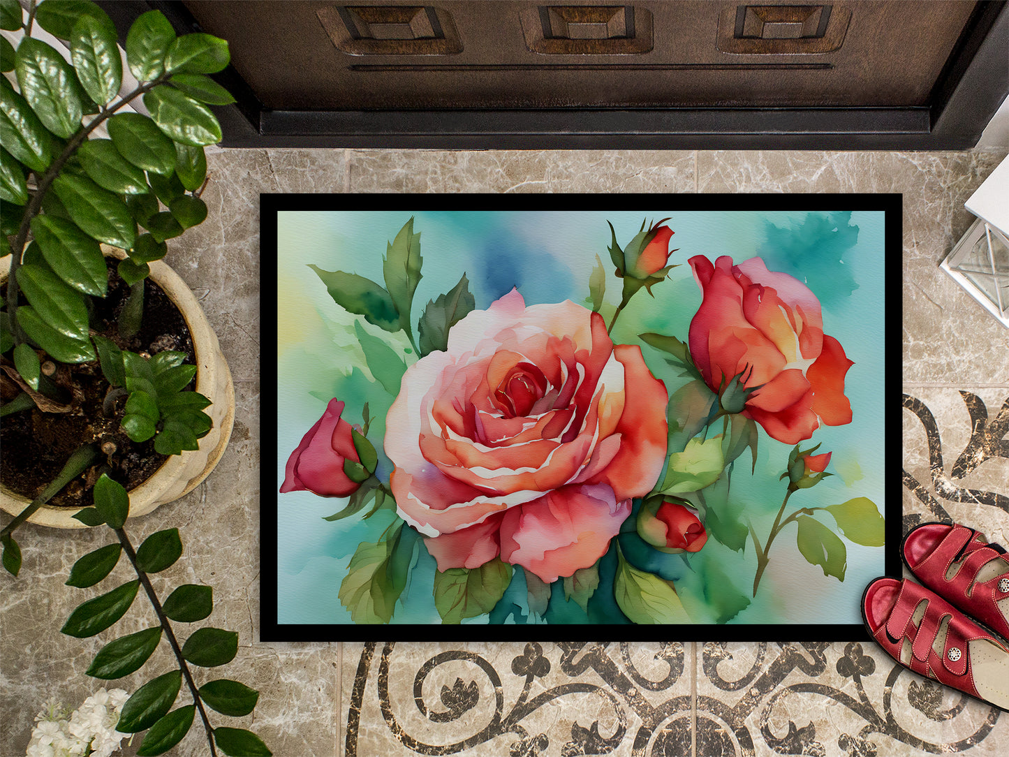 Oklahoma Roses in Watercolor Doormat